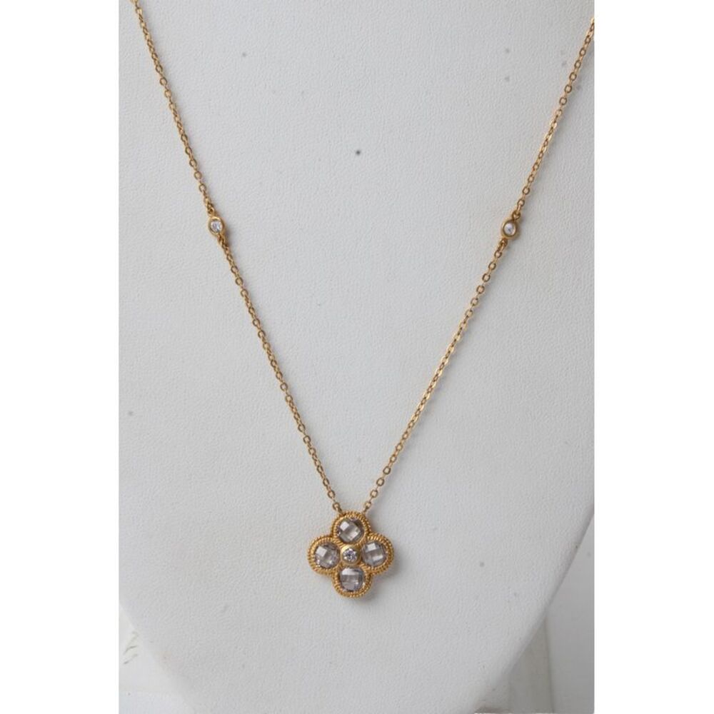 Freida Rothman Womens Gold Plated Cubic Zirconia Quatrefoil Station Necklace 36"